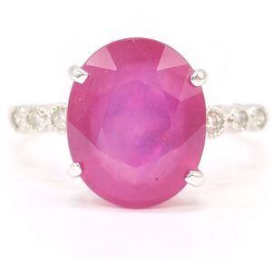 Gorgeous Natural Ruby 5.529ct Six Diamonds .09ct 18K White Gold Ring US 5.75